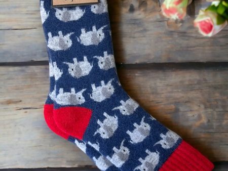 1 Pair Jess & Lou Exquisite Elephants Ribbed Womens Socks Cheap